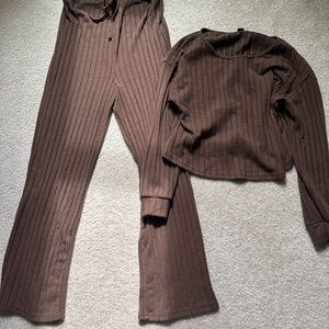 Brown Ribbed Knit Women’s Maternity Pants & Top Set